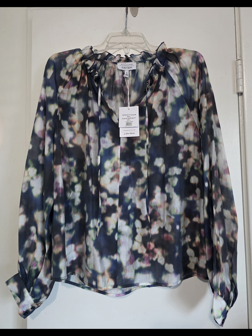 Stockholm Ateleir  Floral Print Long-Sleeve Ruffled Neck Blouse - Multicolor